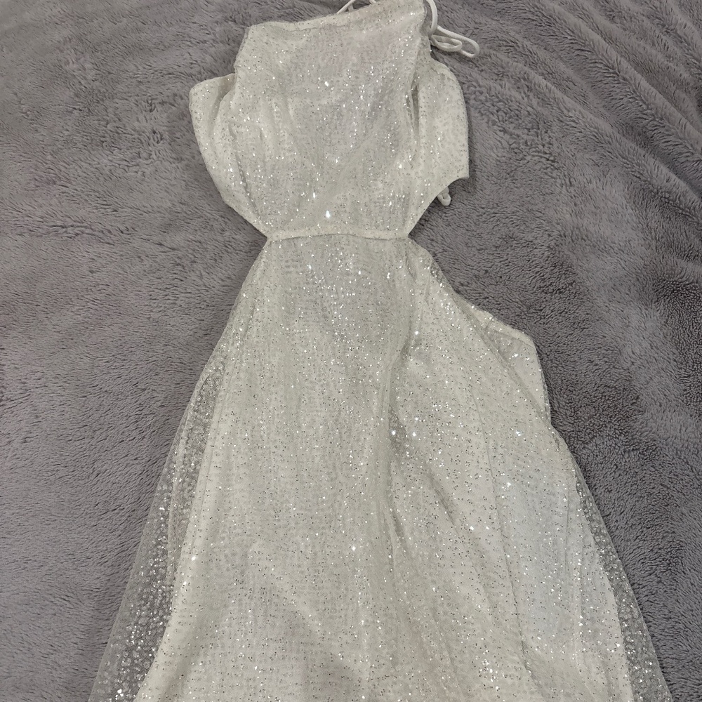 White sparkly cut out mini dress